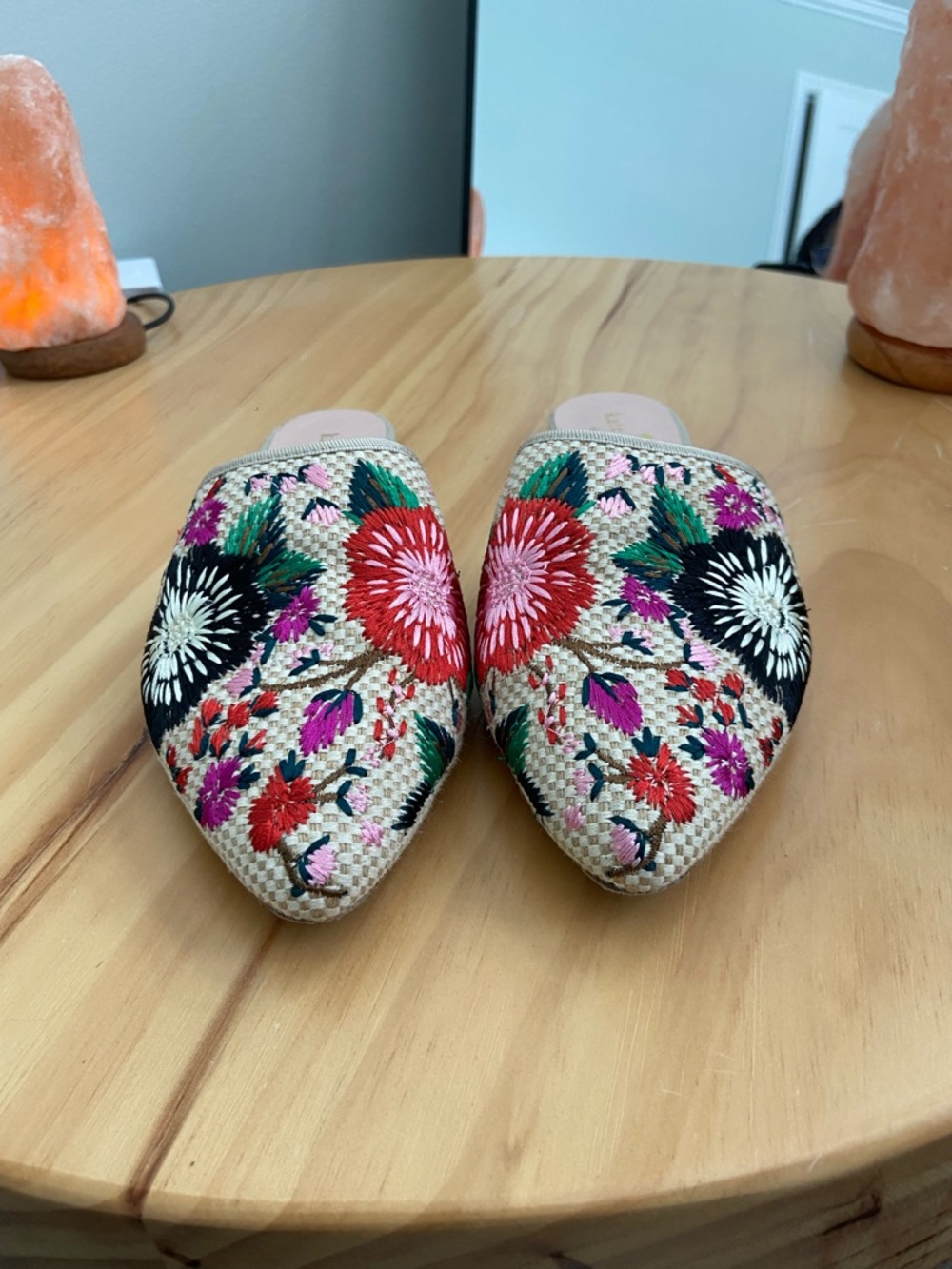 kate spade Embroidered Floral Pointed Slip-On Mules - Red, Pink, Black